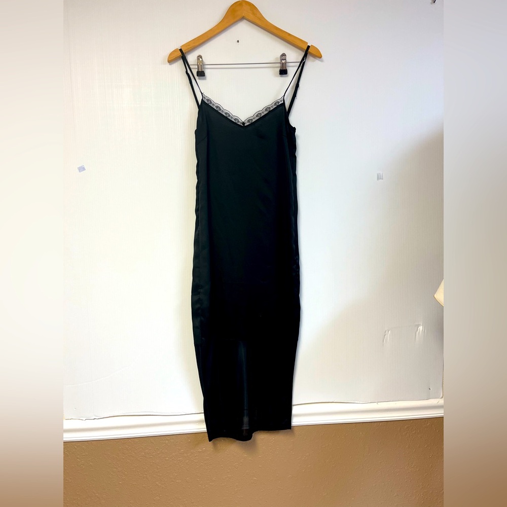 Zara Trafaluc Lace Trim Spaghetti Strap Little Black Dress – Size M